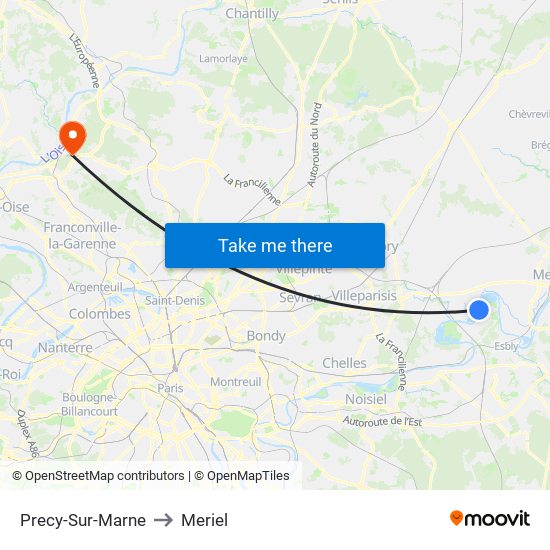 Precy-Sur-Marne to Meriel map