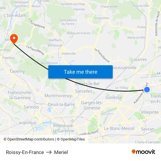 Roissy-En-France to Meriel map
