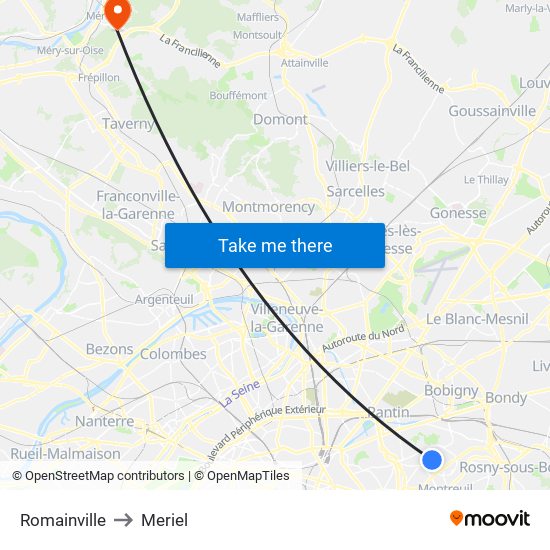 Romainville to Meriel map