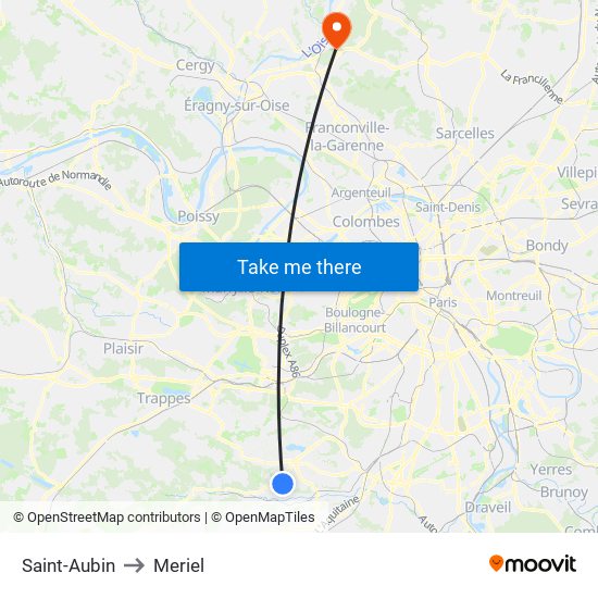 Saint-Aubin to Meriel map