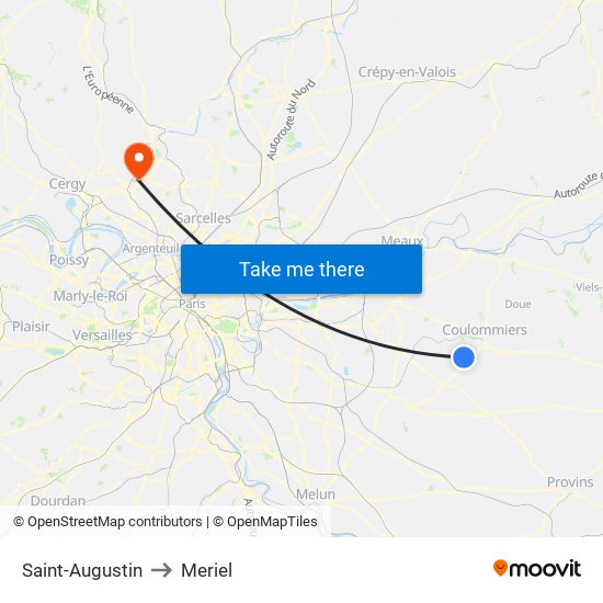 Saint-Augustin to Meriel map