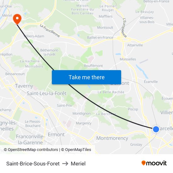 Saint-Brice-Sous-Foret to Meriel map
