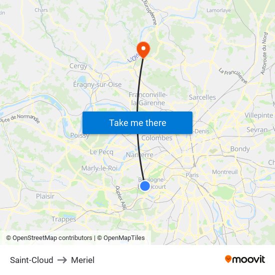 Saint-Cloud to Meriel map