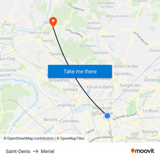 Saint-Denis to Meriel map