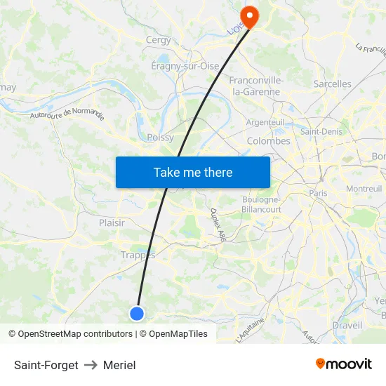 Saint-Forget to Meriel map