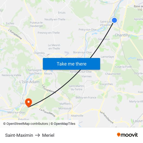 Saint-Maximin to Meriel map