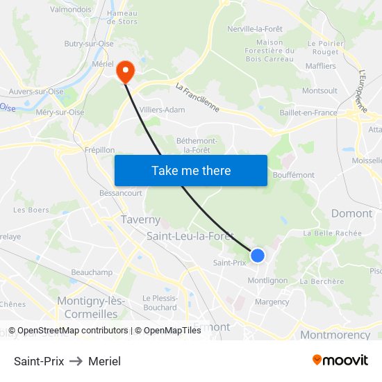 Saint-Prix to Meriel map