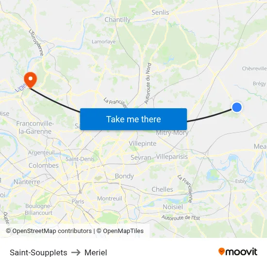 Saint-Soupplets to Meriel map