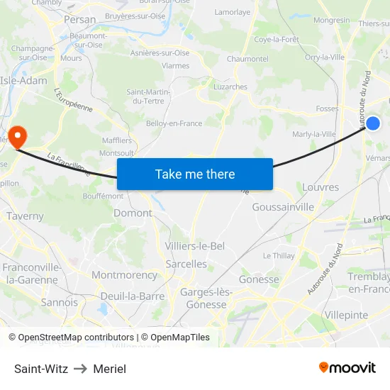 Saint-Witz to Meriel map