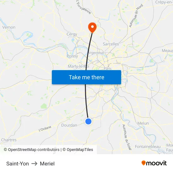 Saint-Yon to Meriel map