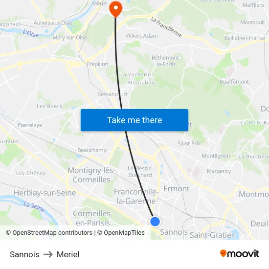 Sannois to Meriel map