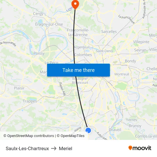 Saulx-Les-Chartreux to Meriel map
