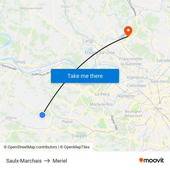 Saulx-Marchais to Meriel map