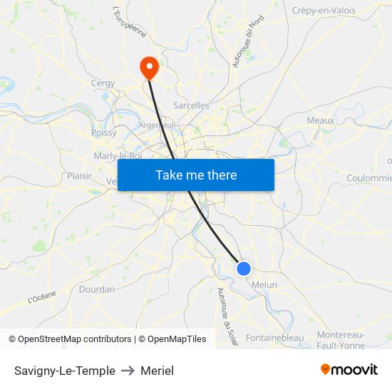 Savigny-Le-Temple to Meriel map
