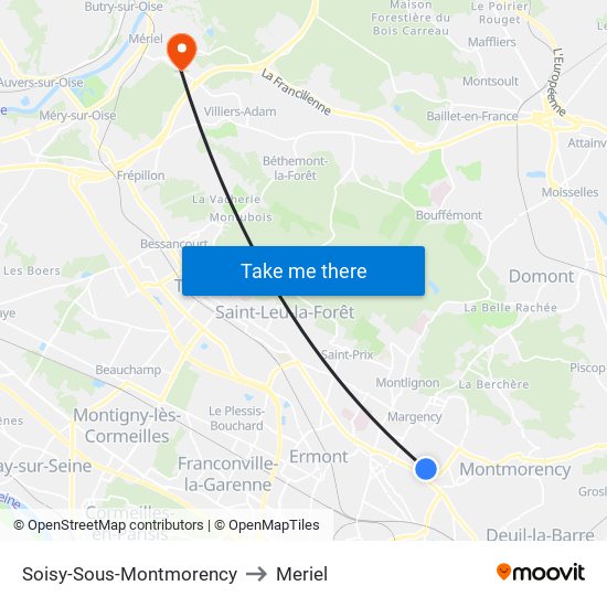 Soisy-Sous-Montmorency to Meriel map
