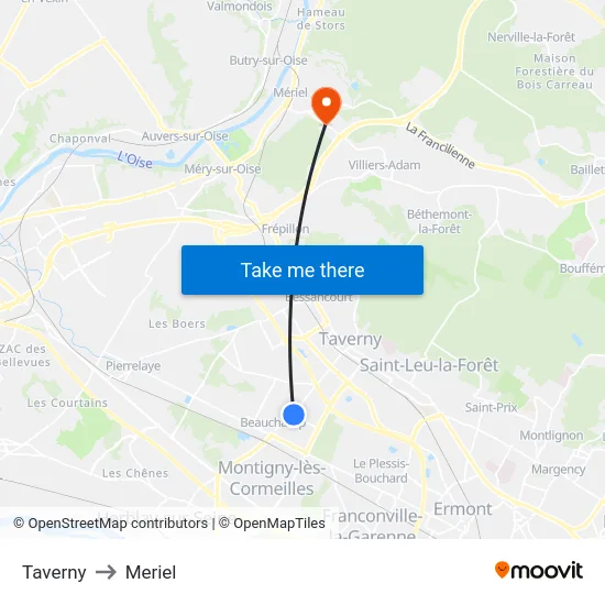 Taverny to Meriel map