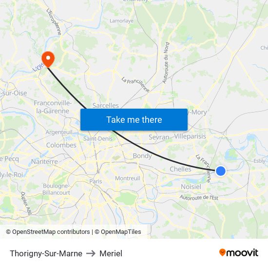 Thorigny-Sur-Marne to Meriel map