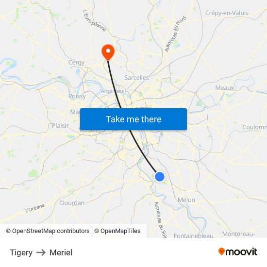 Tigery to Meriel map