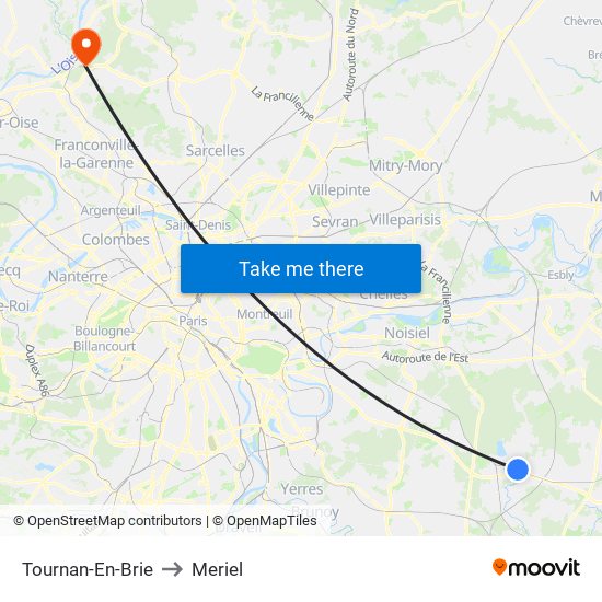 Tournan-En-Brie to Meriel map