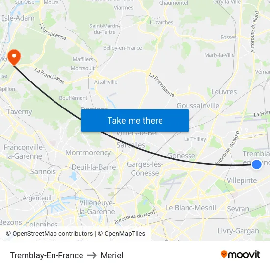 Tremblay-En-France to Meriel map
