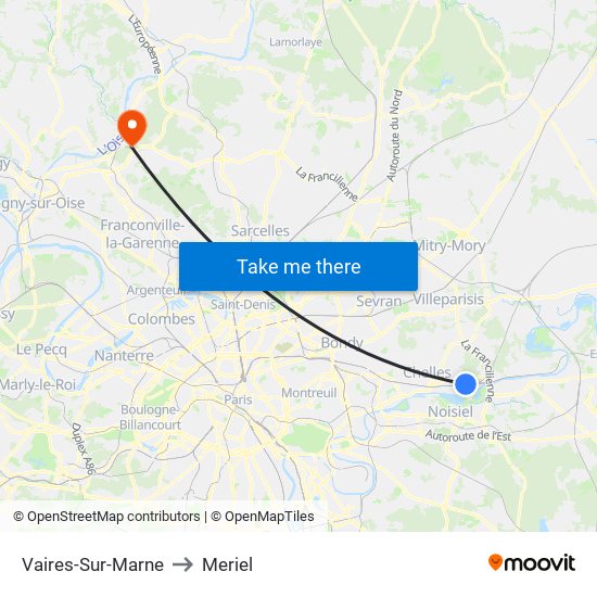 Vaires-Sur-Marne to Meriel map
