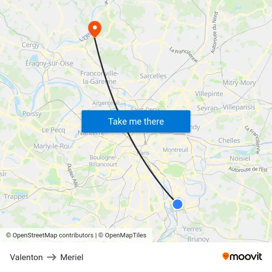 Valenton to Meriel map