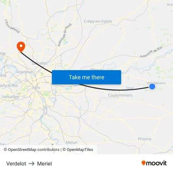 Verdelot to Meriel map