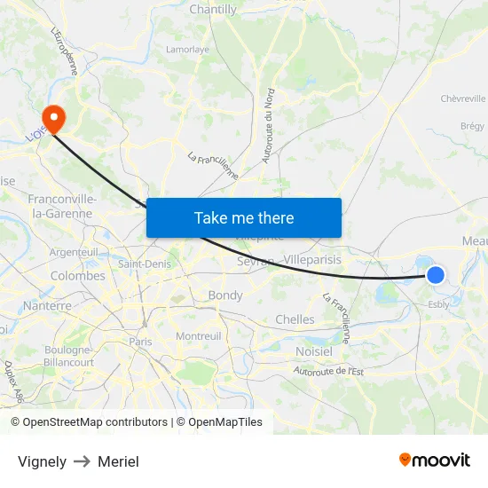 Vignely to Meriel map