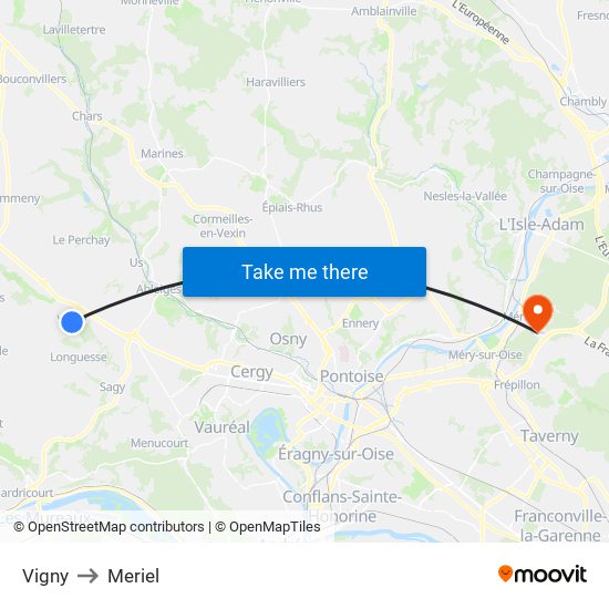 Vigny to Meriel map