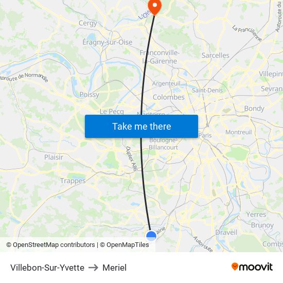 Villebon-Sur-Yvette to Meriel map