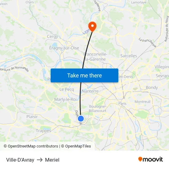 Ville-D'Avray to Meriel map