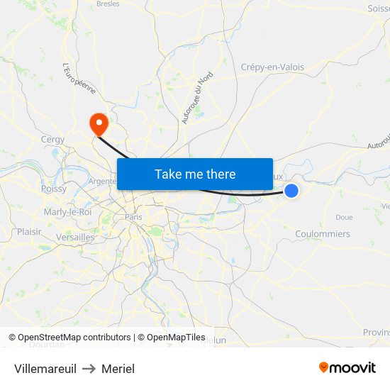 Villemareuil to Meriel map