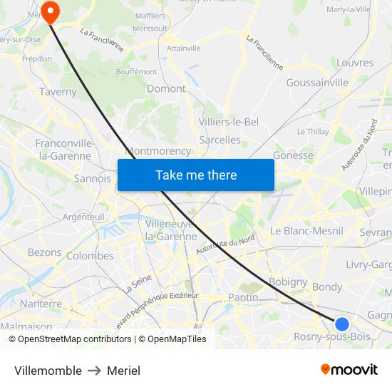 Villemomble to Meriel map