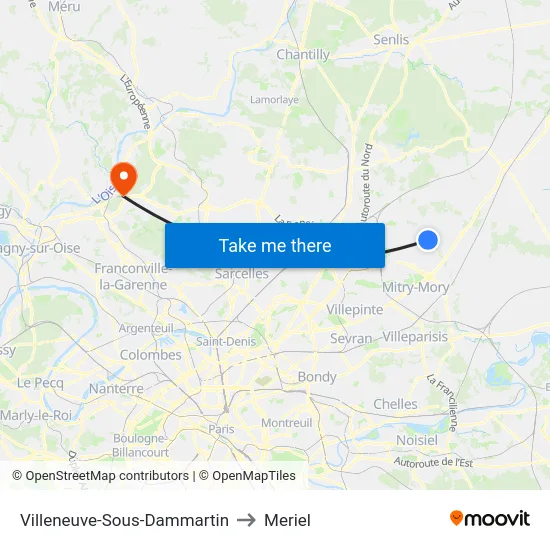Villeneuve-Sous-Dammartin to Meriel map