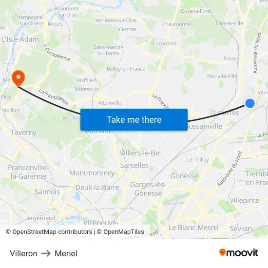 Villeron to Meriel map