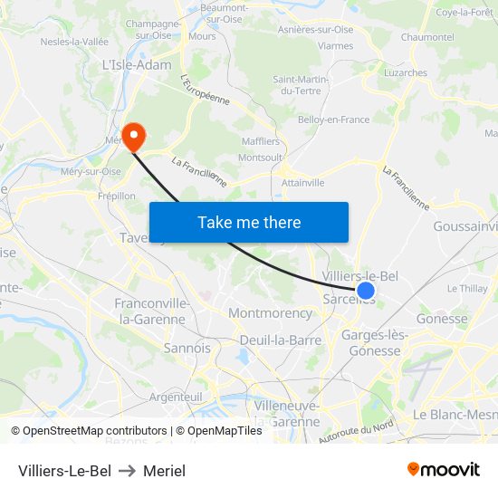 Villiers-Le-Bel to Meriel map