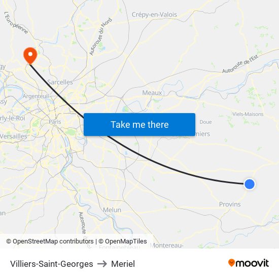 Villiers-Saint-Georges to Meriel map