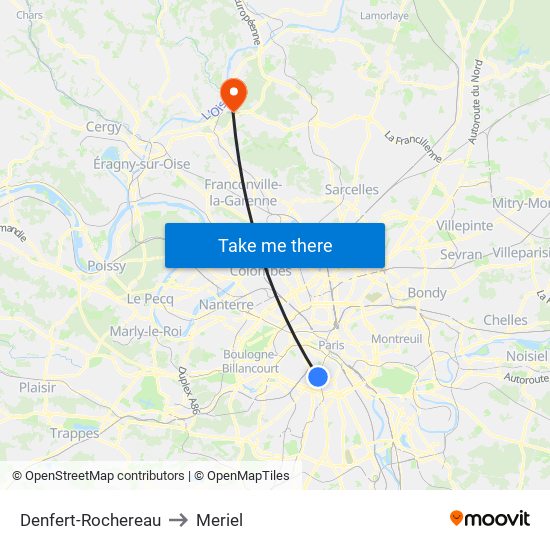Denfert-Rochereau to Meriel map