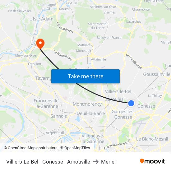 Villiers-Le-Bel - Gonesse - Arnouville to Meriel map
