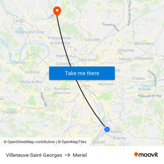 Villeneuve-Saint-Georges to Meriel map