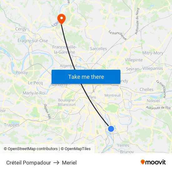 Créteil Pompadour to Meriel map
