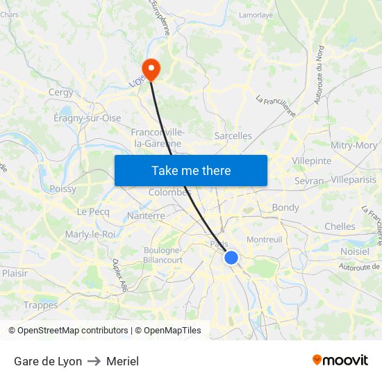 Gare de Lyon to Meriel map