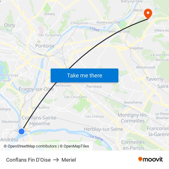 Conflans Fin D'Oise to Meriel map