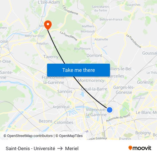Saint-Denis - Université to Meriel map