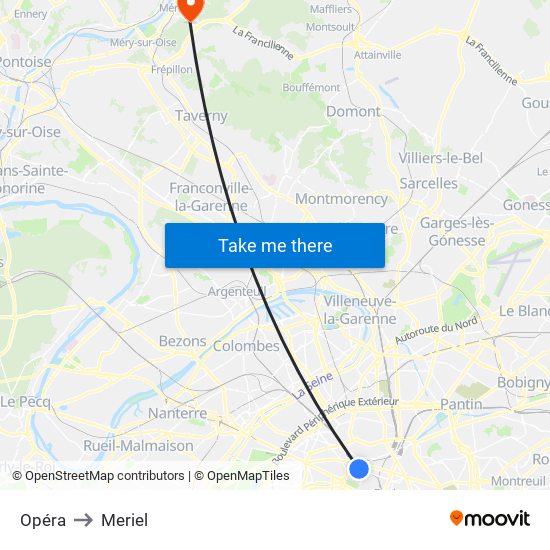 Opéra to Meriel map