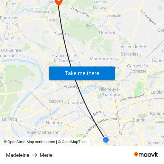 Madeleine to Meriel map