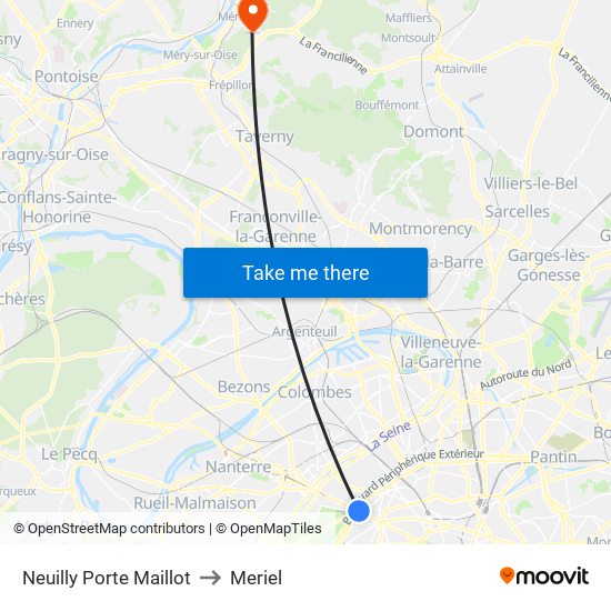 Neuilly Porte Maillot to Meriel map
