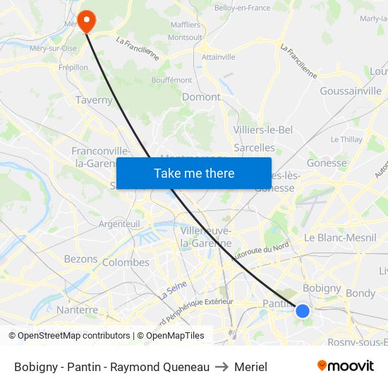 Bobigny - Pantin - Raymond Queneau to Meriel map