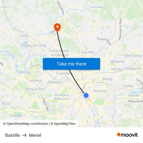 Bastille to Meriel map