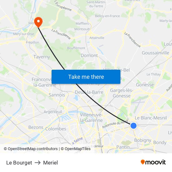 Le Bourget to Meriel map